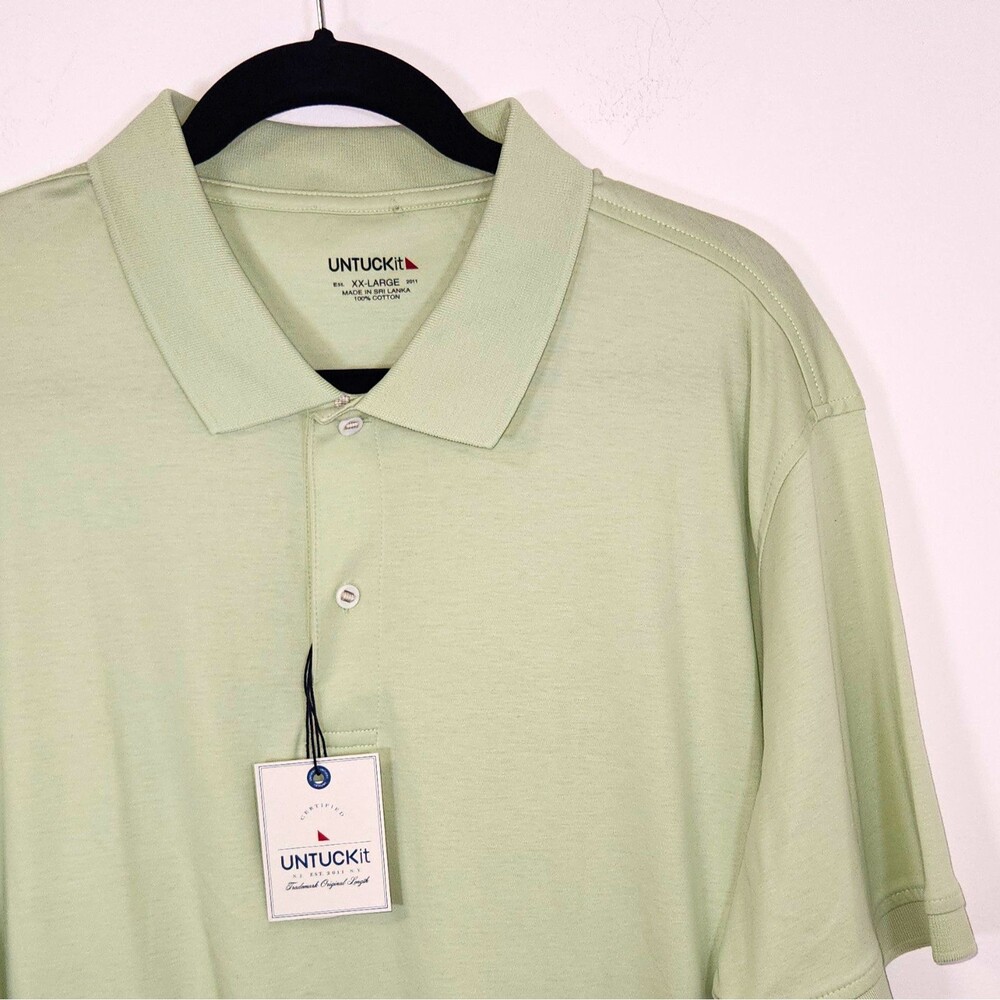 UNTUCKit Mens Green Damascino Polo Shirt Wrinkle Resistant Cotton 2XL Regular